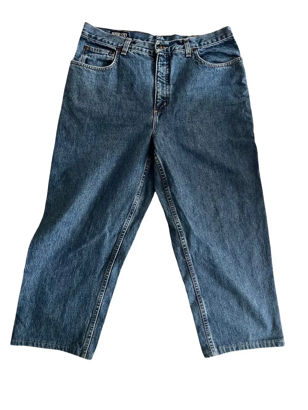 Vintage Lands End Square Rigger Jeans Mens 36 R Blue Denim Relaxed Wide Leg
